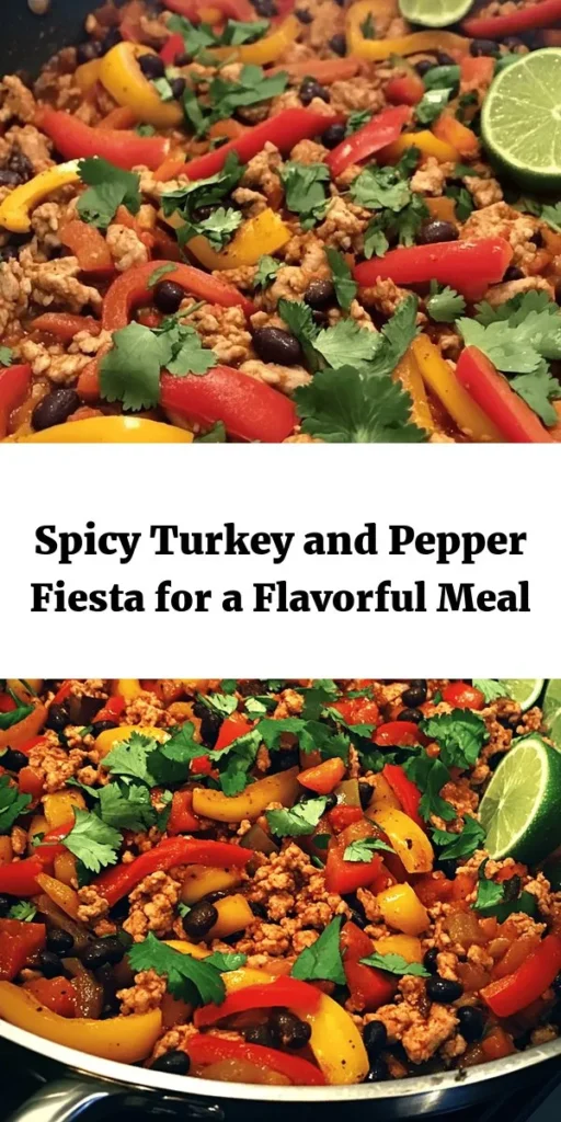 Spice up your dinner with this delicious Spicy Turkey & Pepper Fiesta! This hearty dish combines ground turkey, colorful bell peppers, and black beans simmered with savory tomatoes and warming spices. It's a healthy and satisfying meal perfect for any night of the week. Ready in just 30 minutes, it's ideal for busy schedules. Serve it hot, garnished with fresh cilantro and zesty lime wedges for a burst of flavor. Your taste buds will thank you!