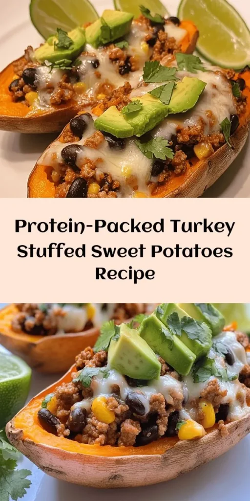 Looking for a delicious and nutritious meal? Try this High Protein Ground Turkey Stuffed Sweet Potato recipe! Packed with flavor, these stuffed sweet potatoes combine lean ground turkey, black beans, and corn, all seasoned with cumin and smoked paprika. They’re baked until tender, then topped with melted cheese and fresh cilantro. Perfect for a weeknight dinner or meal prep. Add avocado and lime for an extra touch. Enjoy a satisfying, wholesome dish that's easy to make!