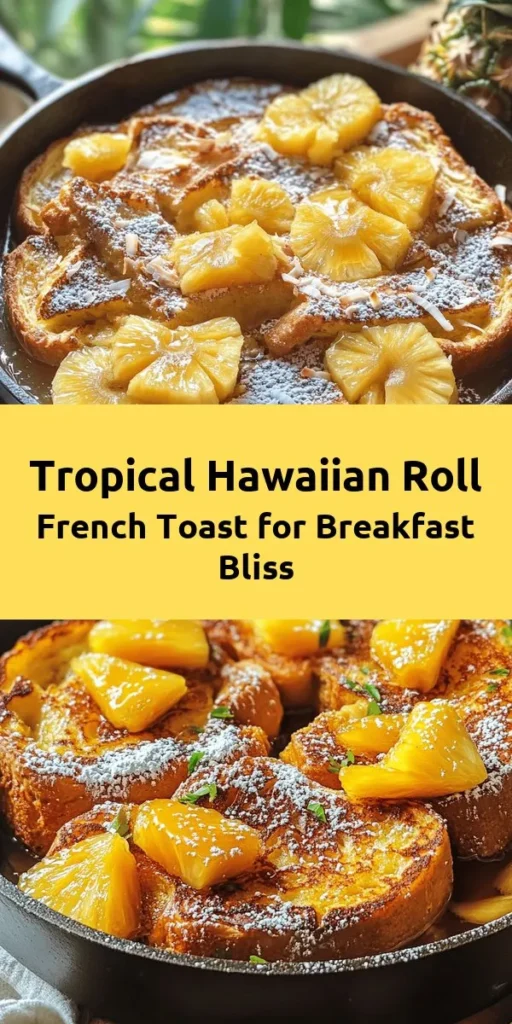 Start your day with a tropical twist! This Pineapple Paradise Hawaiian Roll French Toast is the perfect breakfast treat. With soft, sweet Hawaiian rolls dipped in a creamy custard and cooked to golden perfection, topped with caramelized fresh pineapple, it’s a delightful way to indulge. Drizzle with maple syrup and a dusting of powdered sugar for an extra touch of sweetness. Serve warm for a breakfast that feels like a getaway!