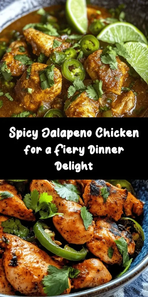 Looking for a flavorful dinner option? Try this Spicy Jalapeno Chicken! With juicy chicken breasts cooked in a zesty garlic and jalapeño sauce, this dish brings the heat and is perfect for spice lovers. Seasoned with smoked paprika and cumin, it's a delight for your taste buds. Ready in just 45 minutes, serve it up with fresh lime and cilantro for a burst of flavor. Perfect for weeknight meals or impressing guests! Give it a try!