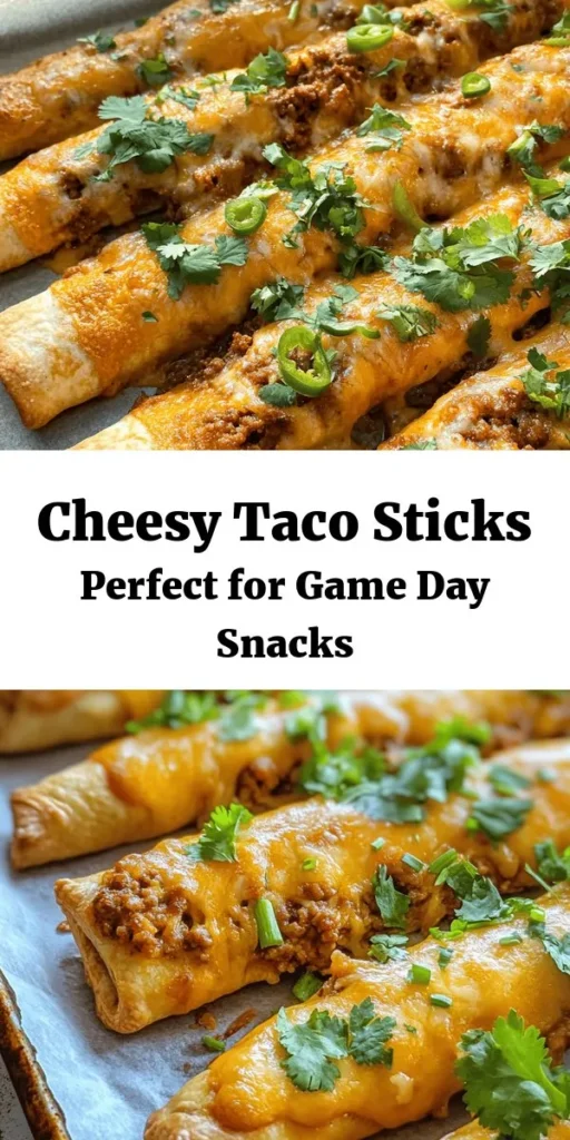 Discover the ultimate cheesy snack with these delicious Cheesy Taco Sticks! Made with refrigerated pizza dough and a flavorful filling of seasoned ground beef, two types of cheese, and zesty salsa, these mouthwatering treats are perfect for game day or a fun family dinner. Simple to prepare with just 35 minutes of total time, these crispy, gooey sticks will be a hit at any gathering. Serve them warm with your favorite dipping sauce!