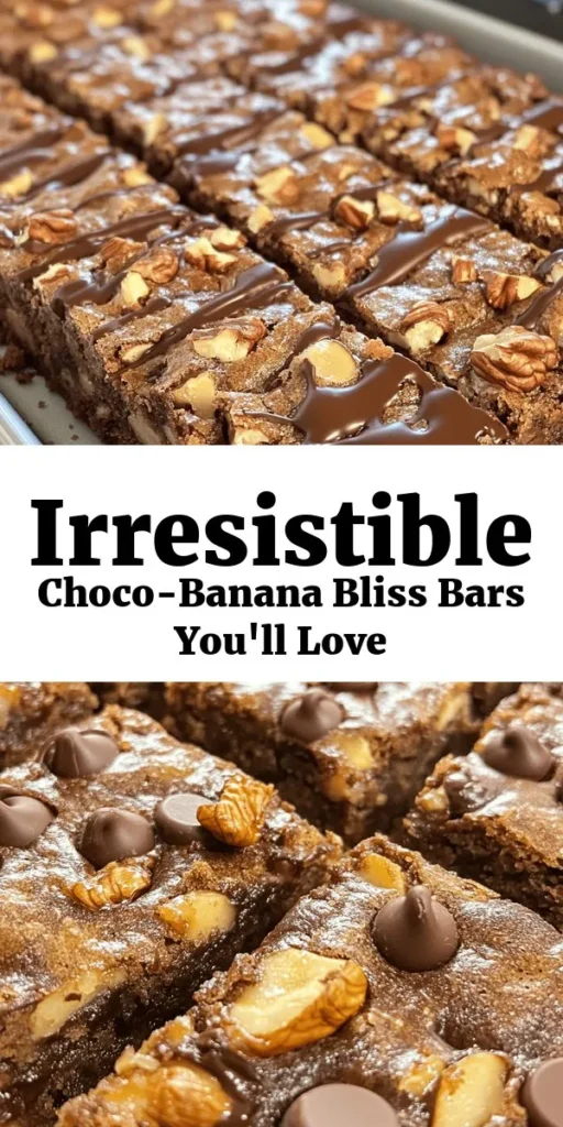 Indulge in these delicious Choco-Banana Bliss Bars that are perfect for a treat any time of the day. Made with ripe bananas, rich chocolate chips, and nuts, these bars are a delightful combination of flavors and textures. Easy to make in just 45 minutes, they’re a great way to use up overripe bananas. Enjoy them warm or at room temperature, ideal for snacks, dessert, or sharing with friends. Try this simple recipe today!