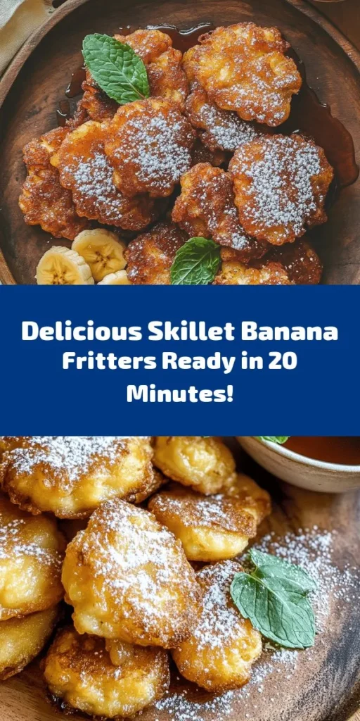 Indulge in these delicious skillet banana fritters, the perfect treat for any time of day! Made with ripe bananas, flour, and a hint of cinnamon, these fluffy bites are quick to prepare and cook in just 20 minutes. Enjoy them warm, dusted with powdered sugar, and drizzled with maple syrup or honey for a sweet finish. This easy recipe serves four and is sure to impress family and friends. Give them a try and get ready for smiles all around!