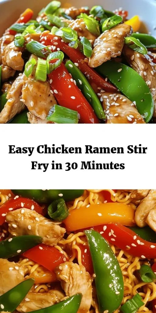 Looking for a quick and delicious dinner idea? Try this Chicken Ramen Stir Fry! With tender chicken, vibrant veggies, and flavorful ramen noodles, it's a perfect weeknight meal. Ready in just 30 minutes, this dish combines the depth of soy and oyster sauce with the freshness of garlic and ginger. Garnish with sesame seeds and cilantro for an extra touch. Dive into this satisfying and nutritious dish tonight!