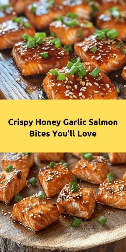 Indulge in these crispy honey garlic salmon bites for a delightful meal or appetizer! This quick recipe combines succulent salmon marinated in a sweet and savory sauce, then coated in cornstarch for ultimate crispiness. Perfectly cooked, these bites are glazed with extra honey garlic goodness and topped with sesame seeds and green onions. Ready in just 25 minutes, they’re sure to impress your family and friends. Serve over rice or alongside your favorite greens!