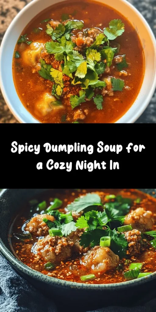 Warm up with this authentic spicy dumpling soup that's perfect for a cozy night in! Made from scratch, this recipe features homemade dumplings filled with seasoned ground pork, ginger, and garlic, all swimming in a flavorful broth with a hint of chili paste. In just an hour, you'll have a comforting meal that serves four. Garnish with green onions and fresh cilantro for that extra zing. Get ready to savor every bite of this delicious dish!