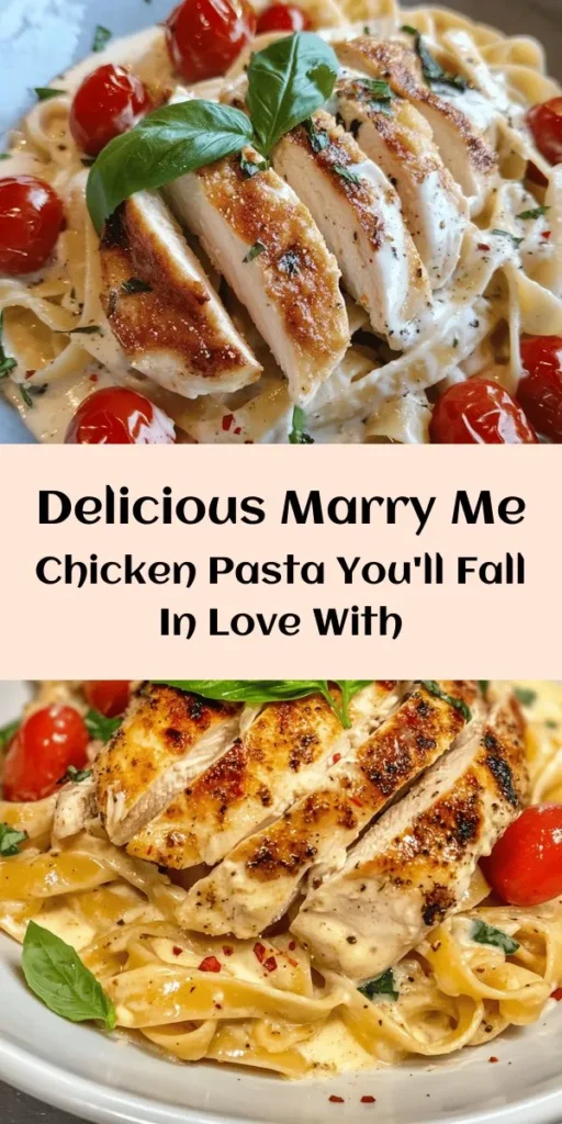 Fall in love with this delicious Marry Me Chicken Pasta! This creamy, savory dish features tender chicken breasts, blistered cherry tomatoes, and al dente fettuccine all tossed in a rich Parmesan sauce. It's perfect for date nights or any special occasion. Quick to prepare in just 30 minutes, you'll impress everyone at the table. Don't forget to garnish with fresh basil for that extra touch! Your taste buds will be asking for more!