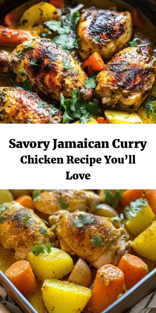 Discover the rich flavors of Jamaica with this Authentic Jamaican Curry Chicken recipe! This hearty dish features marinated chicken simmered to perfection with aromatic spices, carrots, and potatoes in a creamy coconut milk sauce. Ideal served over rice or with roti, this recipe is sure to impress your family and friends. Perfect for any occasion, let the vibrant tastes of this Caribbean classic take you on a culinary journey! Enjoy the spice, enjoy the flavor!