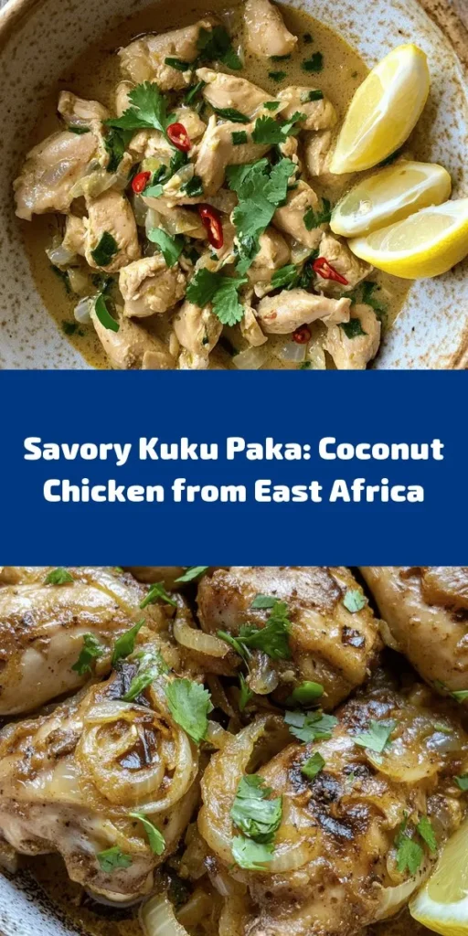 Discover the rich flavors of East Africa with this Kuku Paka recipe! This coconut chicken dish is a delightful blend of marinated chicken cooked in a creamy coconut milk sauce, enriched with aromatic spices. Perfect for family dinners, it pairs beautifully with steamed rice or chapati. With a prep time of just 30 minutes, you can create a comforting and delicious meal that will transport your taste buds. Don't forget to garnish with fresh coriander and serve with lemon wedges for a zesty kick!