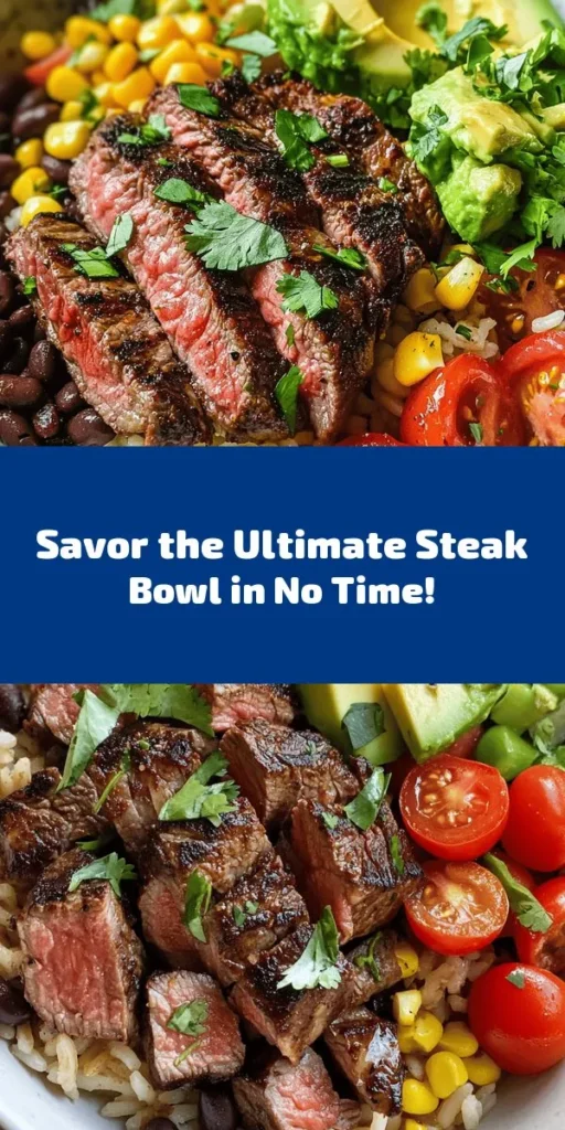 Get ready for a flavor explosion with this Ultimate Steak Bowl Extravaganza! Tender sirloin steak marinated in olive oil, garlic, and spices is cooked to perfection and served over a delicious rice mix with black beans, sweet corn, and red bell pepper. Top it off with creamy avocado, fresh cherry tomatoes, and a sprinkle of cilantro for an unforgettable meal. Customize with optional toppings for an extra kick. Perfect for a family dinner or meal prep!