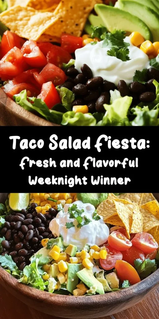 Join the flavorful fiesta with this Bountiful Taco Salad! Packed with seasoned ground turkey or beef, black beans, and fresh veggies, this hearty, colorful salad is perfect for a quick dinner. Top it off with shredded cheese, creamy Greek yogurt, crunchy tortilla chips, and a splash of lime for an extra zing. Ready in just 30 minutes, it's a delicious option for any night of the week. Grab your ingredients and enjoy a tasty twist on taco night!
