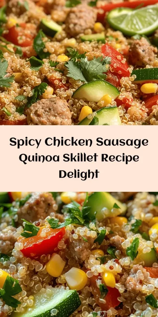 Looking for a quick and flavorful dinner? Try this spicy chicken sausage and quinoa skillet! Made with ground chicken sausage, quinoa, fresh veggies like red bell pepper and zucchini, and seasoned to perfection with smoked paprika and cayenne pepper, this dish is sure to please. It’s easy to prepare and packed with protein, making it a nutritious weeknight meal. Top with fresh parsley and lime for an extra zing. Enjoy your delicious one-pan explosion of flavor!