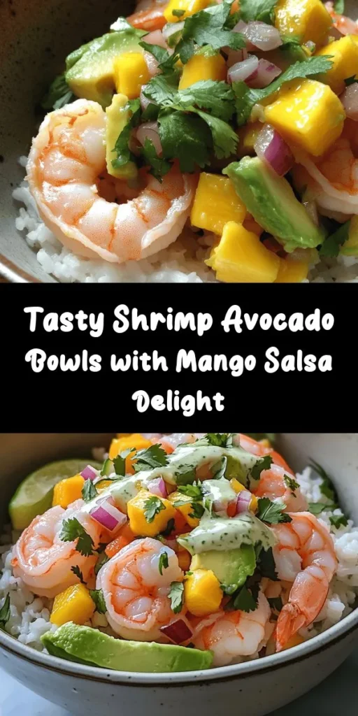 Savor the vibrant flavors of these Shrimp & Avocado Bowls with Mango Salsa and Lime-Chili Sauce! This fresh and easy recipe features succulent shrimp seasoned perfectly, creamy avocado tossed in lime juice, and a zesty mango salsa that adds just the right kick. Drizzled with a tangy lime-chili sauce, these bowls are a delightful mix of textures and tastes. Perfect for a quick weeknight dinner or a special gathering. Enjoy this healthy and delicious dish!