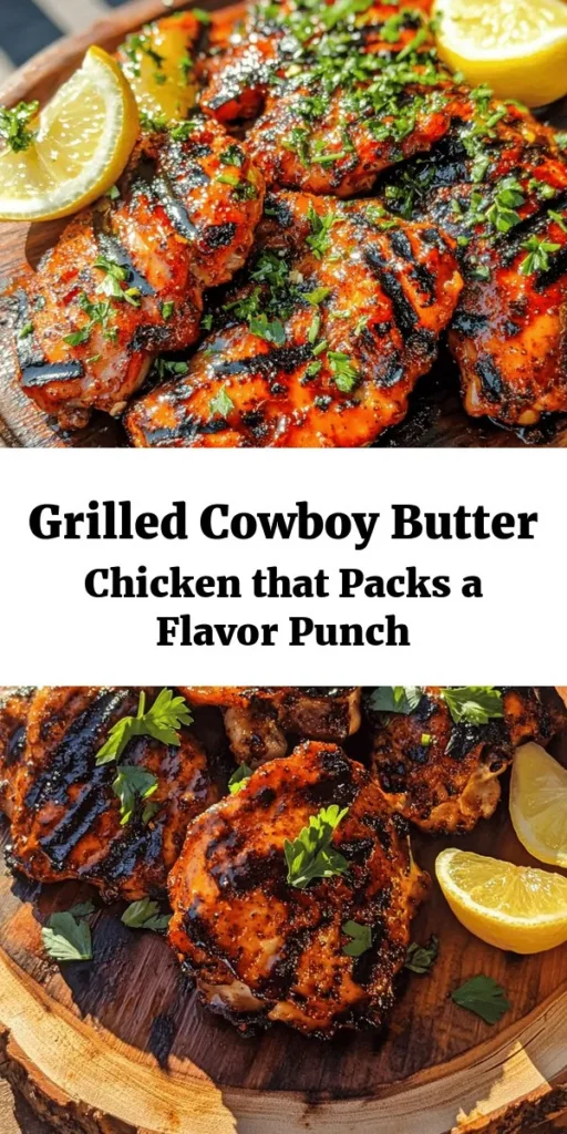 Indulge in the mouthwatering flavors of Cowboy Butter Chicken! This easy recipe features tender, marinated chicken thighs grilled to perfection with a delicious compound butter blend of garlic, smoked paprika, and a hint of sweetness. The citrusy lemon juice and fresh parsley elevate the dish, making it a standout meal for any occasion. Perfect for summer gatherings or cozy dinners. Get ready to impress your taste buds!