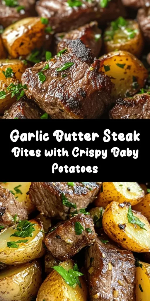 Indulge in these mouthwatering Garlic Butter Steak Bites & Potatoes, the perfect comfort meal for any night! Juicy sirloin steak pieces are seared to perfection and paired with tender, golden baby potatoes. Infused with fragrant garlic, thyme, and rosemary, this dish is bursting with flavor. Ready in just 30 minutes, it’s an easy and quick recipe that impresses. Top with fresh parsley for a beautiful finish. Perfect for family dinners or cozy gatherings!