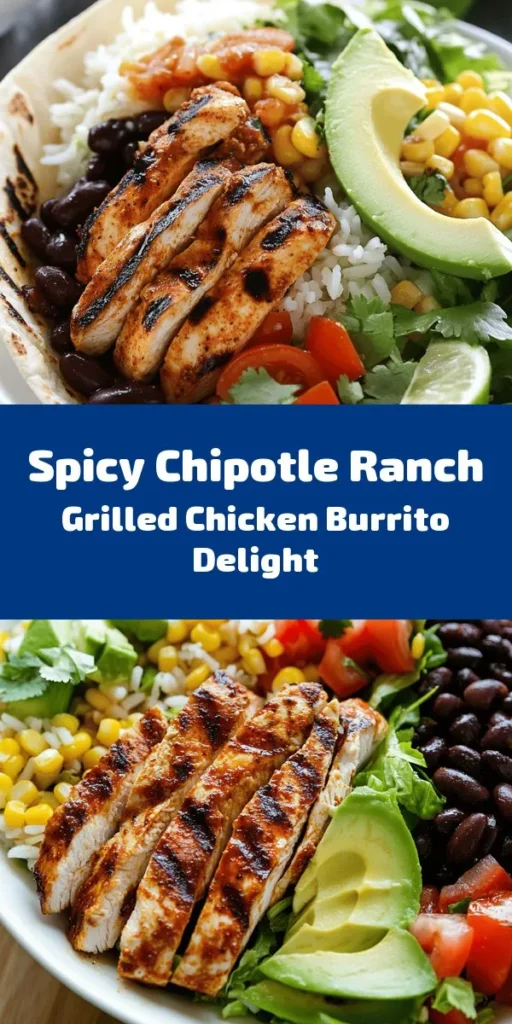 Spice up your mealtime with these Fiery Chipotle Ranch Grilled Chicken Burritos! Perfectly marinated chicken, smoky spices, and fresh veggies come together in a warm, soft tortilla. Each bite is a burst of flavor with shredded cheese and zesty toppings. Quick to prepare and customizable, these burritos are great for any weeknight dinner. Serve them with lime wedges and extra chipotle ranch for dipping. Your tastebuds will thank you!