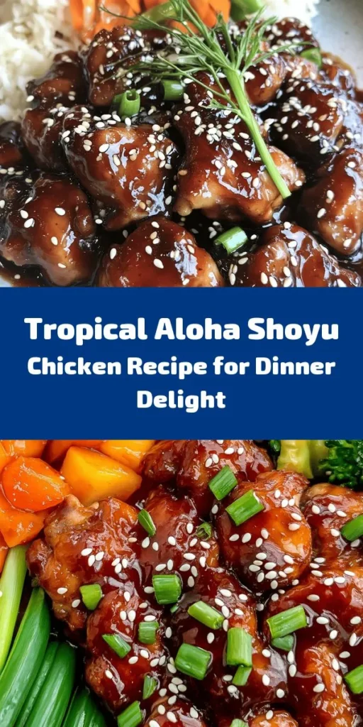Dive into the tropical flavors of Aloha Shoyu Chicken! This recipe features juicy chicken thighs marinated in a delicious blend of soy sauce, brown sugar, ginger, and garlic. Perfectly seared and simmered to perfection, it's finished with a thick, savory sauce and garnished with sesame seeds and green onions. Quick to prep and sure to impress, serve this dish with steamed rice and veggies for a delightful meal that brings a taste of the islands to your table!