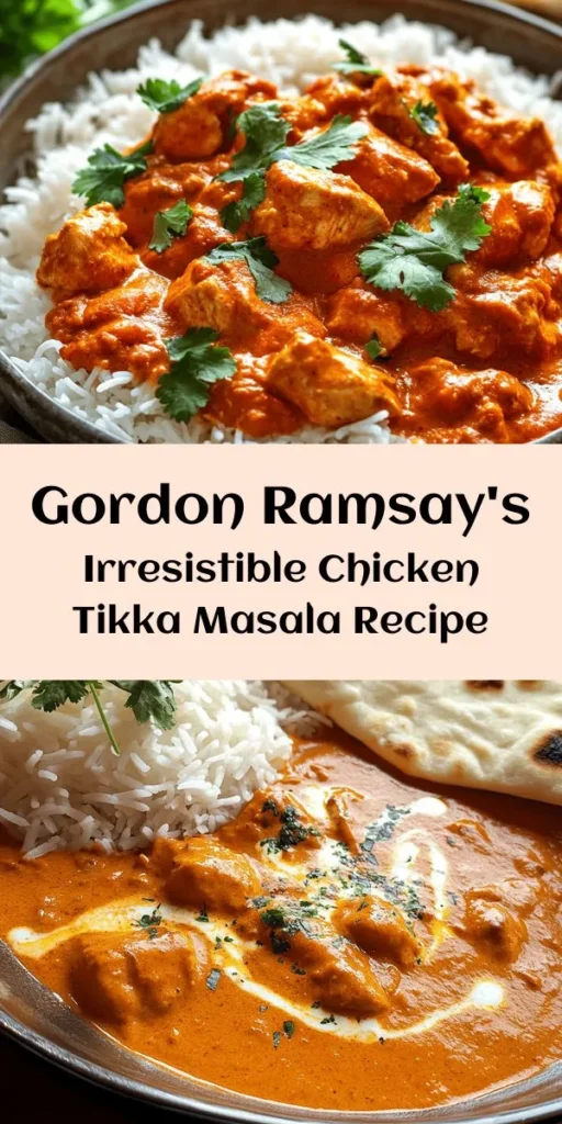 Indulge in the rich and aromatic flavors of Gordon Ramsay's Chicken Tikka Masala! This delicious recipe features tender marinated chicken cooked in a creamy, spiced tomato sauce. Perfectly paired with basmati rice or warm naan, it's a crowd-pleaser for family dinners or gatherings. With simple ingredients and straightforward steps, you can create this comforting classic at home. Spice up your meals with this delightful dish!