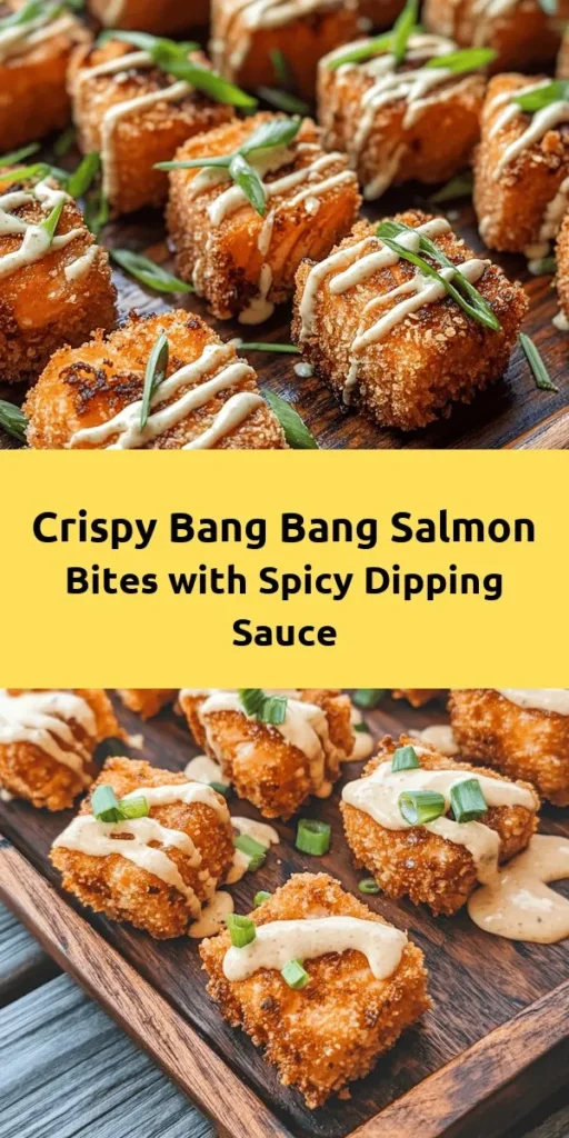 Indulge in these Crispy Bang Bang Salmon Bites that are bursting with flavor! Perfectly golden and crunchy, these bite-sized treats are coated in a delicious panko crust and paired with a spicy-sweet Bang Bang sauce for dipping. Easy to make and ready in just 30 minutes, they are ideal for appetizers or a fun dinner. Surprise your taste buds and impress your guests with this tasty salmon recipe that everyone will love!