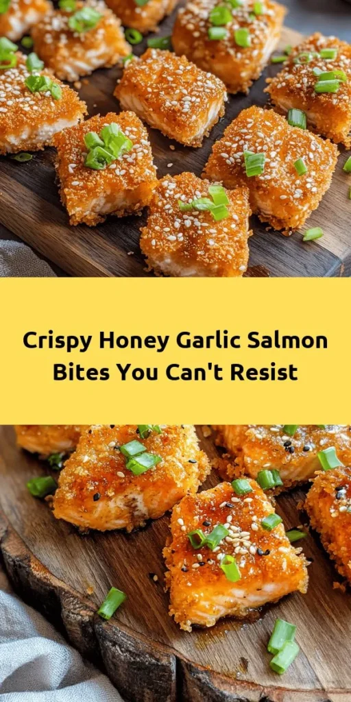 Indulge in these Crispy Honey Garlic Salmon Bites, perfect for any occasion! This easy recipe features fresh salmon coated in a crunchy breadcrumb layer and tossed in a sweet and savory honey garlic sauce. Ready in just 25 minutes, they make a delightful appetizer or main dish. Serve these golden bites garnished with green onions and sesame seeds for a dish that'll impress your guests. Enjoy this delicious seafood treat that’s both quick and satisfying!