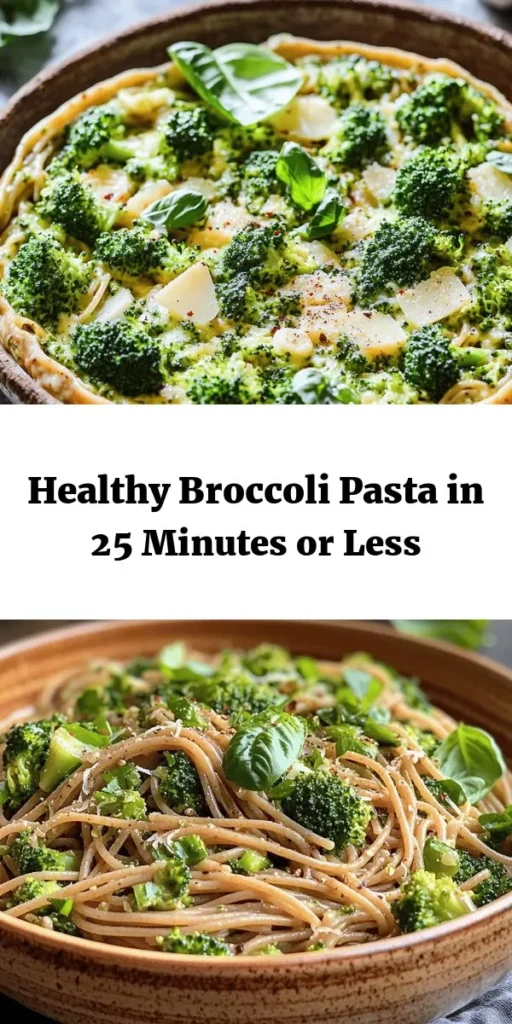 Looking for a quick and nutritious dinner? Try this Easy Healthy Broccoli Pasta! Wholesome whole wheat pasta combined with fresh broccoli, garlic, and a hint of red pepper flakes makes for a delicious meal ready in just 25 minutes. Tossed with zesty lemon and optional Parmesan, this colorful dish is perfect for both busy weeknights and elegant gatherings. Garnish with fresh herbs for an extra pop of flavor. Enjoy a tasty and guilt-free pasta experience!