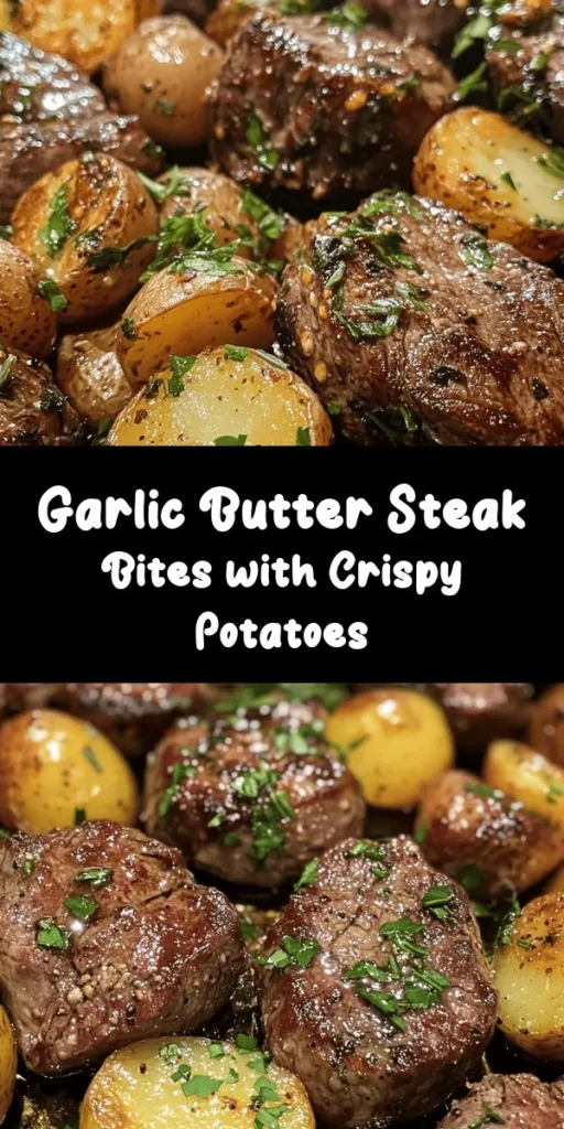 Indulge in these delicious Garlic Butter Steak Bites and Potatoes for a quick and satisfying meal. With tender sirloin steak and baby potatoes coated in a rich garlic butter sauce, this dish is bursting with flavor. Perfect for a weeknight dinner, it takes just 30 minutes from prep to plate. Simply sear the steak, toss it with buttery garlic, and enjoy! Garnish with fresh parsley for that irresistible touch. Try it tonight!
