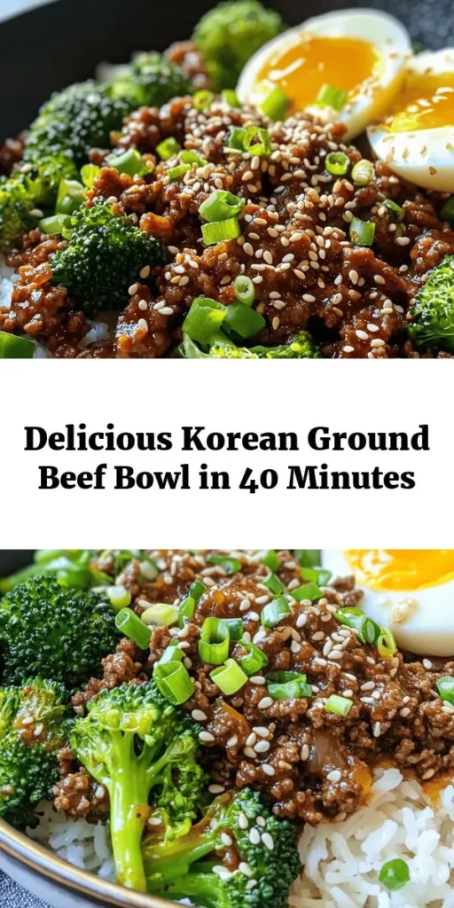 Dive into the deliciousness of Savory Korean Ground Beef Bowls! This easy recipe combines marinated ground beef with vibrant broccoli, all served over fluffy jasmine rice. With flavors from soy sauce, sesame oil, and a hint of ginger, each bowl is a perfect balance of savory and sweet. Optional soft boiled eggs add richness for a satisfying meal. Quick to prep and packed with flavor, this dish is sure to become a family favorite!