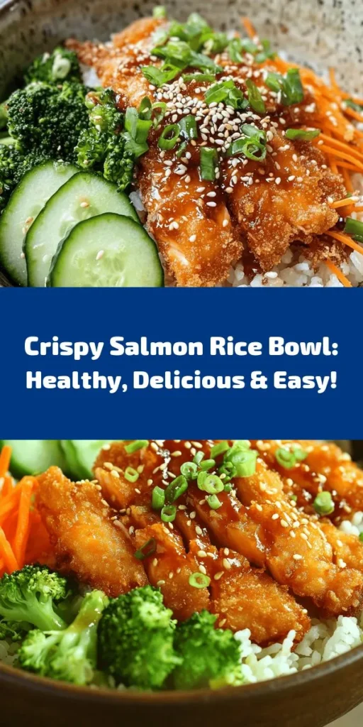 Looking for a delicious, nutritious meal? Try this Crispy Salmon and Rice Bowl! With tender salmon, fluffy jasmine rice, and fresh veggies, it's a perfect weeknight dinner. The savory sauce brings all the flavors together while sesame seeds and herbs add the finishing touch. Quick to prepare and full of vibrant colors, this bowl is sure to impress. Customize it with your favorite toppings and enjoy a wholesome dish that's as delightful to eat as it is to look at!