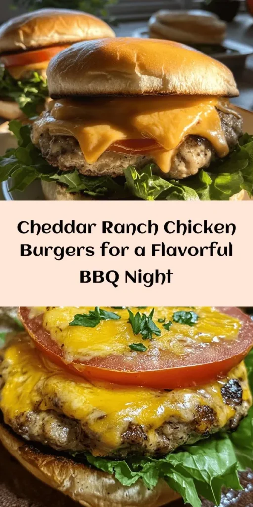 Get ready to elevate your burger night with these mouthwatering Cheddar Ranch Chicken Burgers! Made with juicy ground chicken, sharp cheddar cheese, and zesty ranch dressing, these delicious patties are packed with flavor. Perfectly grilled or skillet-cooked, they’re served on toasted buns with fresh lettuce and tomato. This easy recipe takes just 25 minutes to prepare and is sure to impress your family and friends. Enjoy a new twist on classic burgers tonight!