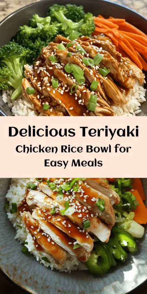 Indulge in a delicious homemade Teriyaki Chicken Rice Bowl that’s perfect for any night of the week! This recipe features tender, marinated chicken thighs cooked to perfection and served over fluffy jasmine rice, all topped with a rich teriyaki sauce. With the addition of fresh green onions and sesame seeds, this dish is as beautiful as it is tasty. Consider adding steamed vegetables for a colorful and nutritious meal. Easy to prepare and absolutely satisfying!