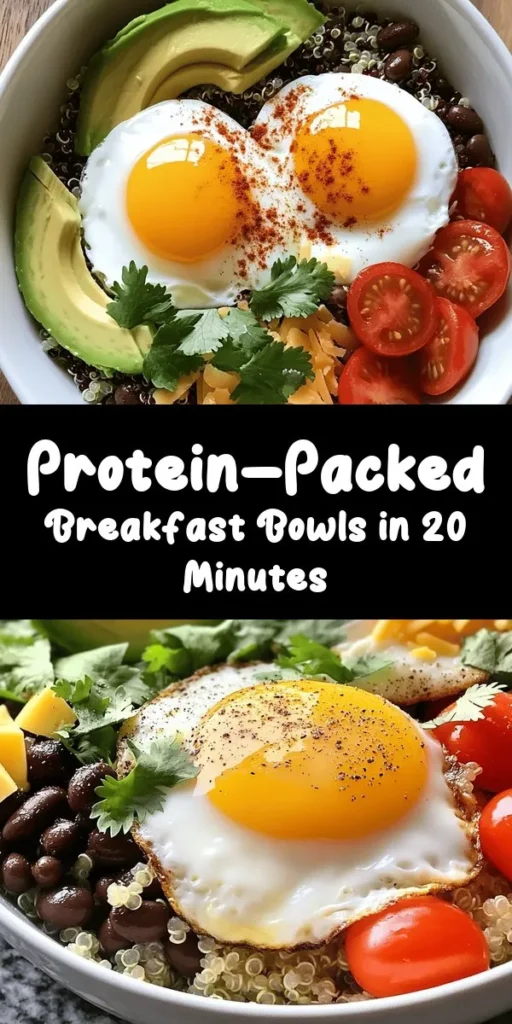 Start your day right with these easy high-protein breakfast bowls! Packed with nutritious ingredients like quinoa or brown rice, eggs, black beans, and fresh veggies, this dish is delicious and satisfying. Topped with creamy Greek yogurt and your choice of cheese, it's a perfect blend of flavors. In just 20 minutes, you'll have a nutritious breakfast ready to fuel your day. Perfect for meal prep or a quick morning meal! Enjoy a healthy start with every bite!