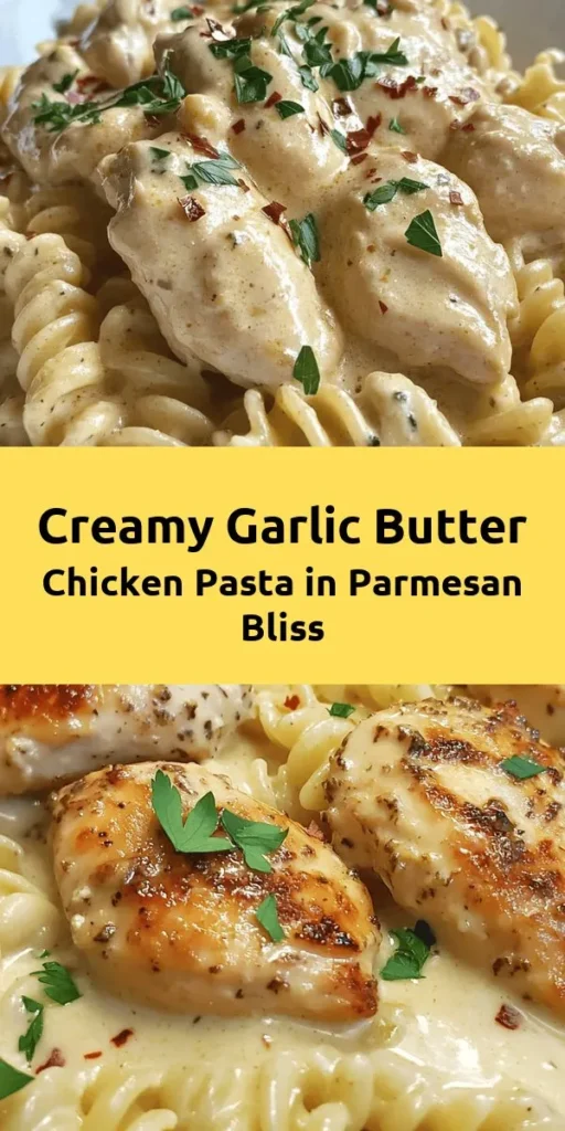 Indulge in the rich flavors of creamy garlic butter chicken & rotini in Parmesan sauce. This savory dish combines tender chicken and al dente rotini, all enveloped in a luscious sauce made of heavy cream, garlic, and Parmesan cheese. Ready in just 30 minutes, it's perfect for a weeknight dinner! Toss in red pepper flakes for a hint of spice and garnish with parsley for a pop of color. Your family will love this comforting meal!
