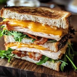 The Cheddar and Bacon Turkey Melt on Sourdough is the quintessential comfort food sandwich, delivering an irresistible combination of flavors and textures. Picture this: juicy turkey breast layered with crispy bacon, melted sharp cheddar cheese, and all of it nestled between two slices of perfectly toasted sourdough bread. This sandwich is not only delicious but also incredibly satisfying, making it an ideal choice for a quick lunch or a casual dinner at home.