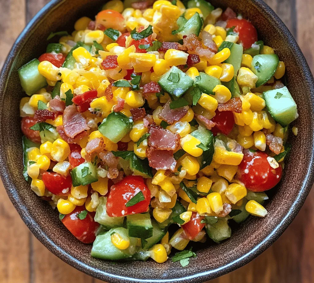 Welcome to the world of vibrant flavors and delightful textures with our <strong>Crunchy Crack Corn Salad Surprise</strong>! This salad is not just a dish; it’s a celebration of fresh ingredients that come together to create a burst of taste in every bite. Whether you’re hosting a summer barbecue, attending a potluck, or enjoying a picnic in the park, this salad is a perfect addition to your menu. Its colorful presentation and crunchy components make it a crowd-pleaser that even the pickiest of eaters will love.” /></p>
</p>
<h3>Importance of Mayonnaise and Greek Yogurt for Creaminess and Tang</h3>
</p>
<p>In the Crunchy Crack Corn Salad, the combination of mayonnaise and Greek yogurt is pivotal for achieving the perfect creamy texture that complements the crunchy elements of the dish. Mayonnaise adds richness and a velvety mouthfeel, while Greek yogurt introduces a tangy flavor that brightens up the salad. This duo not only ensures that the salad is indulgent but also lightens it up with the probiotic benefits of yogurt, making it a healthier choice compared to traditional creamy dressings. The balance of both ingredients creates a dressing that clings beautifully to the corn and vegetables, enhancing every bite without overwhelming the fresh flavors.</p>
</p>
<h3>Role of Apple Cider Vinegar, Honey, and Garlic Powder in Flavor Balance</h3>
</p>
<p>Apple cider vinegar is another essential component of the dressing, providing a sharp acidity that cuts through the richness of the mayonnaise and yogurt. This bright acidity helps to elevate the flavors of the vegetables and corn, ensuring that every ingredient shines in the salad. Honey adds a touch of sweetness, creating a harmonious contrast to the tangy vinegar and creamy dressing. Lastly, garlic powder introduces an aromatic warmth that enhances the overall flavor profile without being overpowering. Together, these ingredients work synergistically to create a balanced and flavorful dressing that perfectly complements the crunchy textures of the salad.</p>
</p>
<h3>Step-by-Step Preparation of Crunchy Crack Corn Salad</h3>
</p>
<h4>Preparing Fresh Corn</h4>
</p>
<p>Fresh corn is the star ingredient in this salad, and the preparation process is crucial for achieving the best flavor and texture. Start with high-quality, fresh corn on the cob, which is typically available during the summer months.</p>
</p>
<p>1. <strong>Boiling Corn</strong>: To begin, bring a large pot of water to a rolling boil. Once boiling, carefully add the corn cobs, ensuring they are fully submerged. Boil the corn for about 3-5 minutes. This quick cooking method preserves the corn’s natural sweetness and crunchy texture.</p>
</p>
<p>2. <strong>Cutting Kernels</strong>: After boiling, remove the corn cobs from the pot and let them cool for a few minutes. Once they are cool enough to handle, stand the cob upright on a cutting board. Using a sharp knife, cut down the sides of the cob to remove the kernels. Be sure to cut close to the cob to capture all the juicy kernels. Repeat this for all cobs.</p>
</p>
<h4>Mixing the Vegetables</h4>
</p>
<p>Once the corn is prepared, it’s time to add in the vegetables. A balanced mix of colors and textures will elevate your salad.</p>
</p>
<p>1. <strong>Combining Vegetables</strong>: In a large mixing bowl, combine the freshly cut corn kernels with diced bell peppers, red onion, and green onions. It’s essential to mix these vegetables thoroughly for even distribution, ensuring every bite of salad is a medley of flavors and textures.</p>
</p>
<p>2. <strong>Tossing</strong>: Use a spatula or large spoon to gently fold the vegetables together. Be careful not to mash the corn kernels; the goal is to keep them intact to maintain that delightful crunch.</p>
</p>
<h4>Incorporating Bacon and Cheese</h4>
</p>
<p>Next, we’ll add the savory elements that make this salad truly irresistible.</p>
</p>
<p>1. <strong>Folding Ingredients</strong>: If you’re using bacon bits (either homemade or store-bought), sprinkle them over the mixed vegetables. For the cheese, choose a sharp cheddar or crumbled feta, depending on your preference.</p>
</p>
<p>2. <strong>Gentle Mixing</strong>: Use the same folding technique as before to incorporate the bacon and cheese into the salad. This method prevents the bacon from breaking apart and ensures that the cheese remains in chunks rather than turning into a mushy paste.</p>
</p>
<h4>Creating the Dressing</h4>
</p>
<p>Now, let’s whip up the dressing that will tie all the flavors together.</p>
</p>
<p>1. <strong>Whisking Ingredients</strong>: In a separate bowl, combine mayonnaise, Greek yogurt, apple cider vinegar, honey, garlic powder, salt, and pepper. Using a whisk, blend the ingredients until you achieve a smooth and creamy consistency. Adjust the seasoning according to your taste, adding more salt or honey as needed for balance.</p>
</p>
<p>2. <strong>Consistency Check</strong>: The dressing should be thick enough to coat the salad without being overly runny. If it feels too thick, you can add a splash of water or more vinegar to reach your desired consistency.</p>
</p>
<h4>Combining Salad and Dressing</h4>
</p>
<p>Once your dressing is ready, it’s time to bring it all together.</p>
</p>
<p>1. <strong>Mixing</strong>: Pour the dressing over the salad mixture. Using a spatula, gently fold the dressing into the salad, ensuring every piece of corn and vegetable is coated evenly. This process is key to achieving that delightful burst of flavor in every bite.</p>
</p>
<p>2. <strong>Taste Test</strong>: Before chilling, taste the salad and adjust the seasoning if needed. Sometimes a touch more vinegar or salt can make all the difference.</p>
</p>
<h4>Chilling the Salad</h4>
</p>
<p>Chilling the salad is an essential step that enhances the flavors.</p>
</p>
<p>1. <strong>Refrigeration</strong>: Transfer the salad to an airtight container and allow it to chill in the refrigerator for at least 30 minutes to an hour. This resting period allows the flavors to meld beautifully, making the salad even more delicious when served.</p>
</p>
<h3>Serving Suggestions</h3>
</p>
<p>When it’s time to serve your Crunchy Crack Corn Salad, consider these tips for an ideal presentation.</p>
</p>
<p>1. <strong>Serving Temperature</strong>: This salad is best served cold or at room temperature. If it’s been in the refrigerator, give it a gentle toss before serving.</p>
</p>
<p>2. <strong>Presentation Ideas</strong>: For an attractive presentation, serve the salad in a large bowl or a platter, garnished with extra bacon bits, cheese crumbles, and fresh herbs if desired. This visual appeal will make it a centerpiece at any gathering.</p>
</p>
<p>3. <strong>Pairing with Other Dishes</strong>: The Crunchy Crack Corn Salad pairs wonderfully with grilled meats, making it an excellent side dish for barbecues or family gatherings. It also complements vegetarian options, such as grilled vegetables or plant-based protein dishes.</p>
</p>
<p>4. <strong>Portion Sizes</strong>: For gatherings, consider serving the salad in small individual bowls, allowing guests to help themselves. This method not only looks appealing but also makes it easier for guests to enjoy without needing to serve themselves from a large bowl.</p>
</p>
<h3>Exploring Variations and Customizations</h3>
</p>
<p>One of the great advantages of the Crunchy Crack Corn Salad is its versatility.</p>
</p>
<p>1. <strong>Ingredient Swaps</strong>: Feel free to experiment with different cheeses, such as pepper jack for a spicy kick or goat cheese for a creamier texture. You can also substitute vegetables based on what’s in season or what you have on hand—zucchini, diced cucumbers, or cherry tomatoes can all work beautifully.</p>
</p>
<p>2. <strong>Making it Gluten-Free or Vegan</strong>: To make this salad gluten-free, ensure that all ingredients, including dressings, are certified gluten-free. For a vegan version, swap out the mayonnaise and Greek yogurt for vegan alternatives and use coconut bacon or omit the bacon altogether.</p>
</p>
<p>3. <strong>Adding Spices or Herbs</strong>: To elevate the flavor even further, consider adding fresh herbs like cilantro or parsley, or spices like cumin or smoked paprika for a unique twist. These additions can completely change the flavor profile of the salad, making it a new experience each time you prepare it.</p>
</p>
<h3>Health Benefits of Crunchy Crack Corn Salad</h3>
</p>
<p>In addition to being delicious, Crunchy Crack Corn Salad is packed with nutritional benefits.</p>
</p>
<p>1. <strong>Nutritional Value</strong>: The key ingredients in this salad provide various vitamins and minerals. Corn is a good source of fiber, while bell peppers add vitamin C. The healthy fats from mayonnaise and Greek yogurt contribute to satiety without compromising health.</p>
</p>
<p>2. <strong>Fresh Vegetables</strong>: Including fresh vegetables in your diet is crucial for optimal health. They are rich in antioxidants and essential nutrients that support overall wellness. This salad delivers a colorful array of veggies, making it a nutritious choice.</p>
</p>
<p>3. <strong>Balanced Meal</strong>: Crunchy Crack Corn Salad fits seamlessly into a balanced meal plan. Paired with a protein source, such as grilled chicken or tofu, it can serve as a hearty yet refreshing dish that satisfies your hunger and nourishes your body.</p>
</p>
<h3>Conclusion</h3>
</p>
<p>The Crunchy Crack Corn Salad is a delightful dish that seamlessly combines rich flavors and textures, making it a perfect addition to any meal. Its creamy dressing, vibrant vegetables, and the irresistible crunch of corn create a salad that is not only visually appealing but also bursting with flavor. The versatility of this recipe allows you to customize it according to your preferences or dietary needs, ensuring that it remains a staple in your culinary repertoire.</p>
</p>
<p>Embrace the joy of fresh ingredients and the satisfaction of homemade cooking by trying this recipe for yourself. Whether you’re serving it at a summer barbecue, a potluck, or simply enjoying it as a side dish during dinner, the Crunchy Crack Corn Salad will surely impress your family and friends. Enjoy the deliciousness and versatility that this salad has to offer!</p>
<div id=