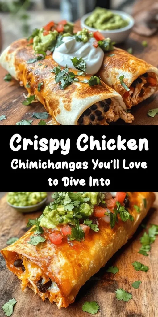 Satisfy your cravings with these Crispy Chicken Chimichangas! Filled with shredded chicken, black beans, corn, and creamy cheese, they’re bursting with flavor. This easy recipe is perfect for a quick dinner or a fun snack. Simply roll, fry until golden, and serve hot with your favorite toppings like sour cream, guacamole, or salsa. Get ready for a delightful treat that’s crispy on the outside and deliciously cheesy on the inside!