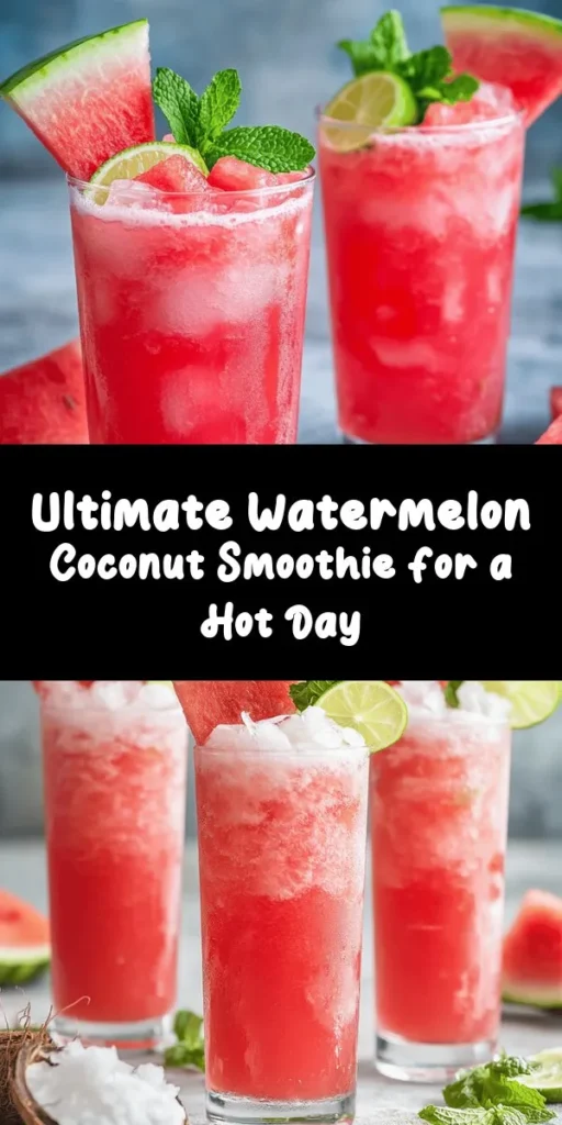Cool off with this refreshing Watermelon Smoothie made with hydrating coconut water! Perfect for hot days, this easy recipe combines diced watermelon, frozen banana, fresh mint, and a splash of lime juice for a burst of flavor. Optional honey or agave adds sweetness, while ice cubes give it that extra chill. Ready in just 10 minutes, this delicious smoothie serves two and is a healthy treat any time of day. Enjoy your tropical getaway in a glass!