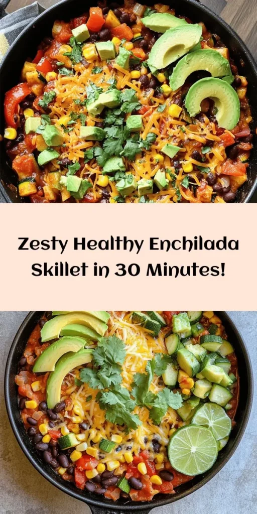 Dive into this Zesty Healthy Enchilada Skillet, a quick and flavorful weeknight meal that's perfect for the whole family! Packed with vibrant veggies, black beans, and topped with melted cheese, this dish combines wholesome ingredients for a nutritious twist on traditional enchiladas. In just 30 minutes, you'll have a hearty skillet meal that's both satisfying and easy to make. Serve it with avocado and lime for a delicious finish!