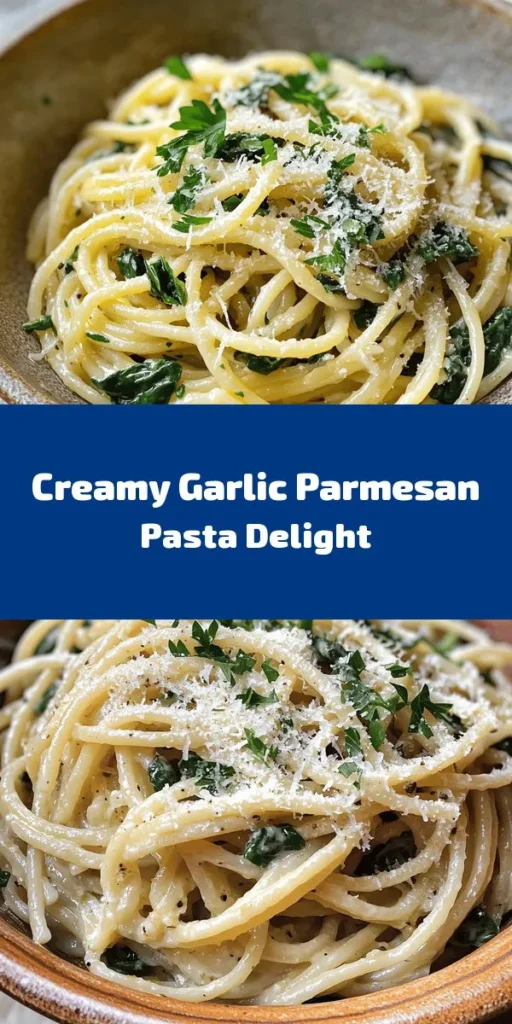 Dive into a creamy, dreamy Garlic Parmesan Wonderland Pasta that's sure to impress! This simple recipe combines spaghetti or fettuccine with sautéed garlic, a rich Parmesan cream sauce, and fresh spinach for a burst of flavor. Perfect for a quick weeknight dinner, it comes together in just 25 minutes. Top with fresh herbs and extra cheese for the ultimate comfort food experience. Your taste buds will thank you! 🍝🧄✨