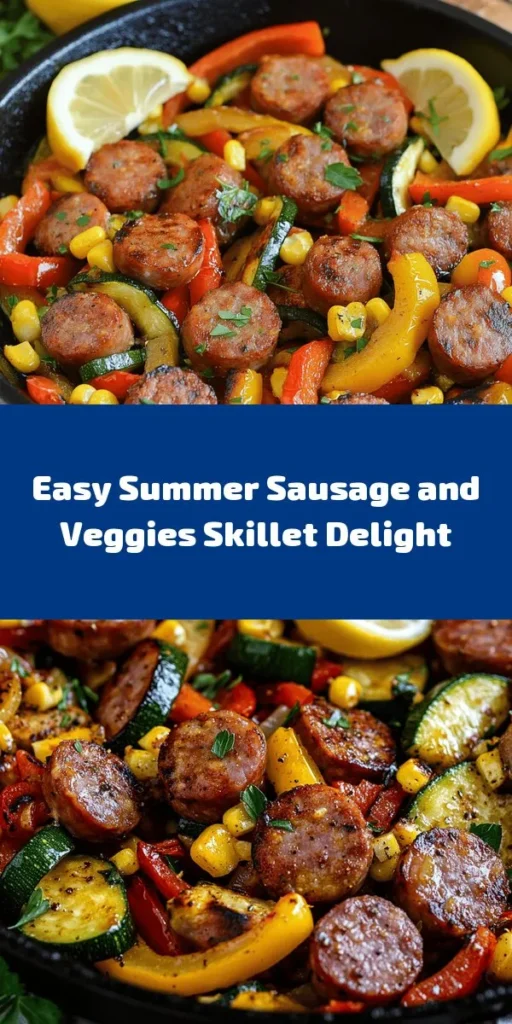 Get ready for a flavor-packed experience with this Sizzling Summer Sausage & Veggies Skillet! This vibrant dish combines juicy Italian sausage with fresh bell peppers, zucchini, and sweet corn, all sautéed to perfection in just 30 minutes. Seasoned with smoked paprika and oregano, it's a delightful summer meal. Perfect for busy weeknights or a quick weekend dinner. Serve it with a squeeze of lemon and fresh herbs for an extra burst of flavor!