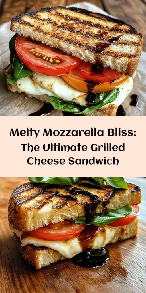 Indulge in the ultimate comfort food with this Cheesy Bliss Grilled Mozzarella Sandwich! Perfectly melty fresh mozzarella, juicy tomatoes, and fragrant basil layered between artisanal bread create a delightful balance of flavors. Simply grill until crispy and golden, and enjoy with a drizzle of balsamic glaze for an extra touch. Ready in just 20 minutes, this recipe is perfect for a quick lunch or cozy dinner. Get ready for cheesy goodness in every bite!
