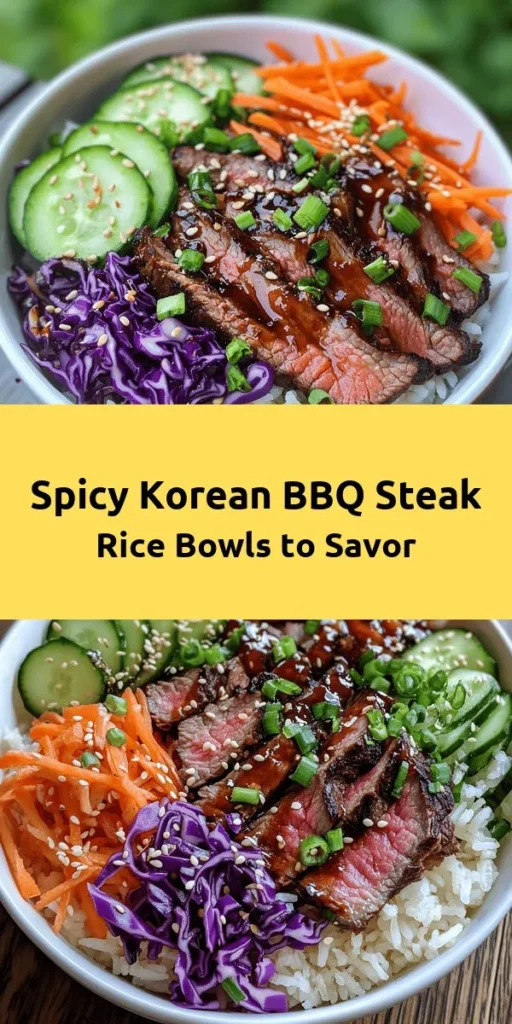 Indulge in these delicious Korean BBQ Steak Rice Bowls perfectly topped with a spicy cream sauce! Marinated flank steak delivers juicy flavors, while a colorful mix of fresh veggies adds crunch. Fluffy jasmine rice serves as a cozy base, and the spicy sauce brings everything together with a delightful kick. Perfect for a weeknight dinner or meal prep, this recipe is both satisfying and easy to make. Get ready to impress your friends and family!