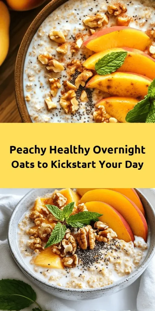Start your day with these irresistible healthy overnight oats featuring juicy peaches! This quick and nutritious recipe combines rolled oats, almond milk, chia seeds, and a touch of honey or maple syrup for sweetness. Simply mix, soak overnight, and wake up to a delicious breakfast. Add walnuts or almonds for crunch, and garnish with fresh mint for an extra burst of flavor. Perfect for busy mornings and packed with goodness, you won’t want to miss this!