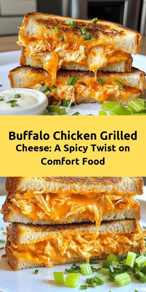 Indulge in a spicy twist on a classic favorite with this Buffalo Chicken Grilled Cheese Sandwich! This easy recipe combines tender, shredded chicken mixed with zesty buffalo sauce, layered between two slices of crispy sourdough and gooey cheddar cheese. Perfect for a quick lunch or a cozy dinner, this sandwich is packed with flavor. Serve with a side of ranch dressing for dipping and a sprinkle of celery for crunch. Enjoy this delicious comfort food in just 20 minutes!