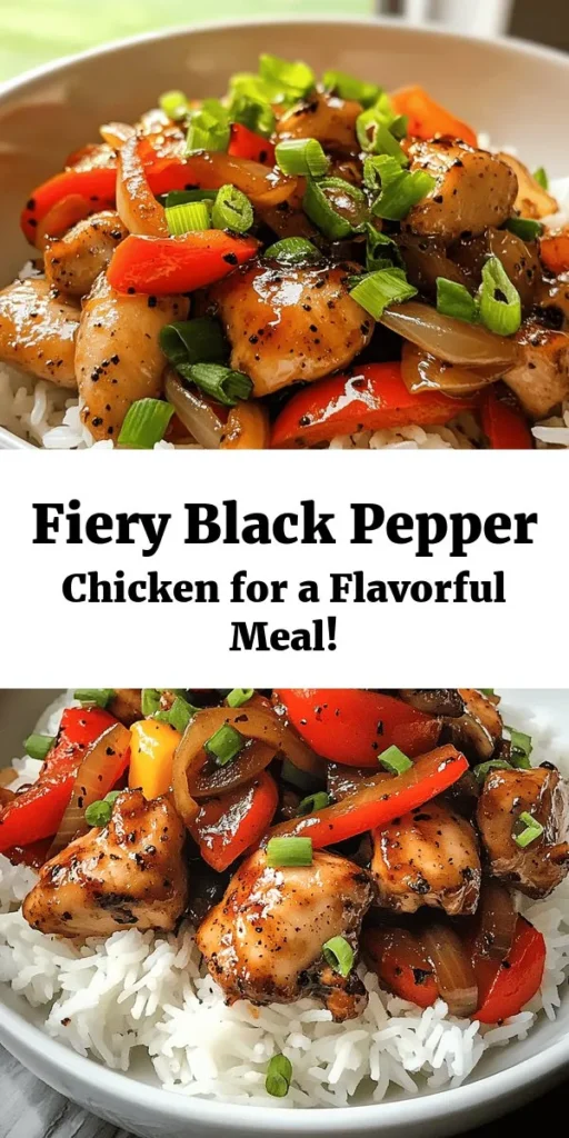 Indulge in the bold flavors of Spicy Black Pepper Chicken! This easy stir-fry featuring tender chicken thighs, aromatic garlic, and crunchy bell peppers is sure to satisfy your cravings. With a simple marinade that combines soy sauce, oyster sauce, and black pepper, every bite is packed with flavor. Serve it over fluffy rice or noodles for a quick weeknight dinner that will impress your family and friends. Garnish with green onions for that perfect finishing touch!