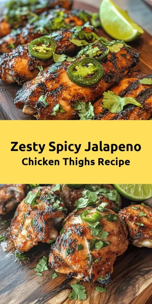 Introducing Spicy Jalapeno Chicken, a flavorful dish that’s sure to ignite your taste buds! This recipe features tender chicken thighs marinated in a zesty blend of olive oil, jalapenos, garlic, and spices. In just one hour, you can enjoy juicy and spicy chicken baked to perfection. Perfect for serving with rice, tacos, or a vibrant salad, and garnished with fresh cilantro for that extra pop of flavor. Ideal for spice lovers!