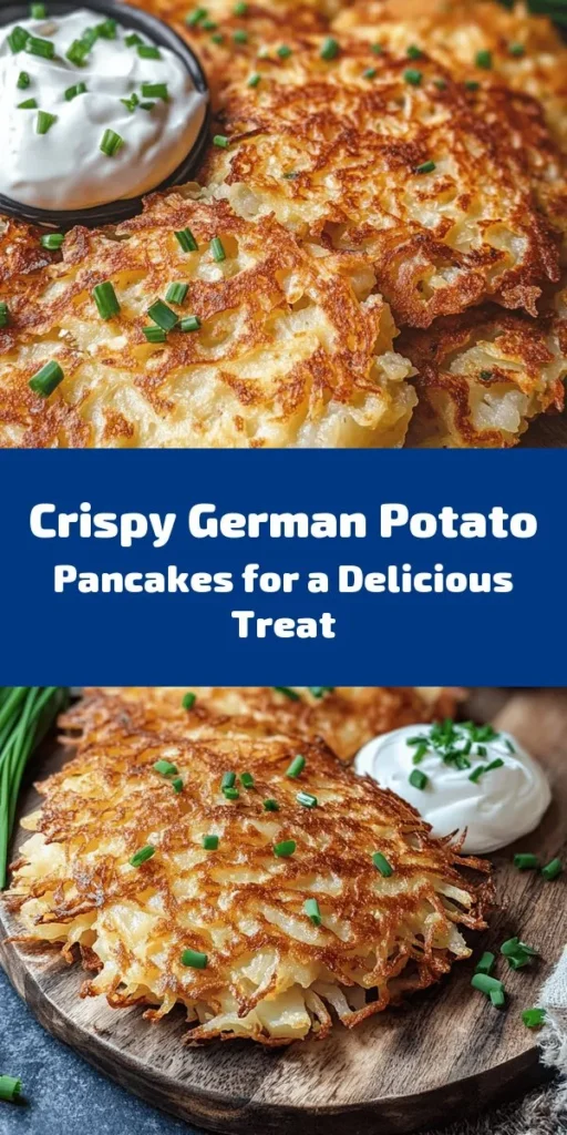 Indulge in the delicious crunch of Crispy German Potato Pancakes! Made with simple ingredients like Russet potatoes, onion, and a touch of flour, these savory treats are perfect for any meal. Squeeze out excess moisture for that signature crispiness, fry until golden brown, and serve hot with applesauce or sour cream. Ideal for brunch or as a tasty snack, they're sure to impress! Try this easy recipe and enjoy the flavors of Germany in your kitchen.