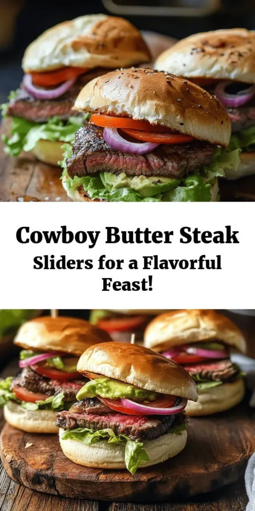 Elevate your next gathering with these mouthwatering Cowboy Butter Steak Sliders! Juicy flank steak is perfectly seasoned and topped with a rich cowboy butter made of garlic, herbs, and a hint of spice. Each slider is loaded with fresh lettuce, juicy tomato, red onion, and creamy avocado, all nestled in toasted buns. Ideal for game days or casual dinners, these sliders are sure to impress your guests. Enjoy them with extra cowboy butter for added flavor!