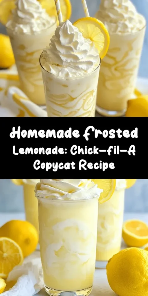 Make a refreshing Copycat Chick-fil-A Frosted Lemonade at home with this quick and easy recipe! Combining vanilla ice cream, freshly squeezed lemon juice, and a touch of powdered sugar, this creamy delight is perfect for hot days. Blend the ingredients together, pour into glasses, and top with whipped cream and lemon slices for an added burst of flavor. With just 10 minutes of prep time, enjoy this delicious treat that serves four!