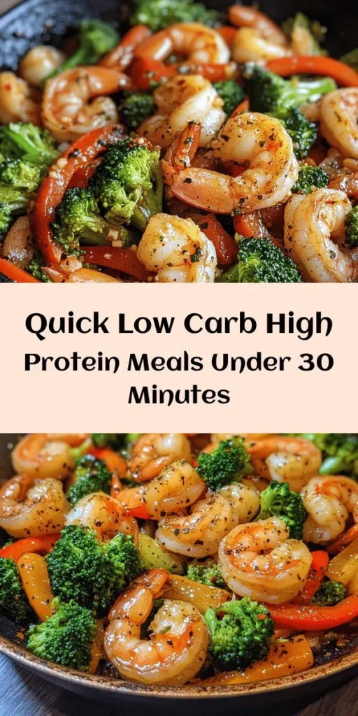 Discover 12 quick and easy low carb high protein meals that make healthy eating a breeze! From a spicy garlic shrimp stir-fry to cheesy spinach stuffed chicken and savory avocado tuna salad, each recipe is packed with flavor and protein to keep you satisfied. Prepare delicious dishes like zucchini noodles with pesto chicken, crispy baked tofu, and tasty turkey lettuce wraps in no time. Enjoy nutritious meals that are perfect for any day of the week!