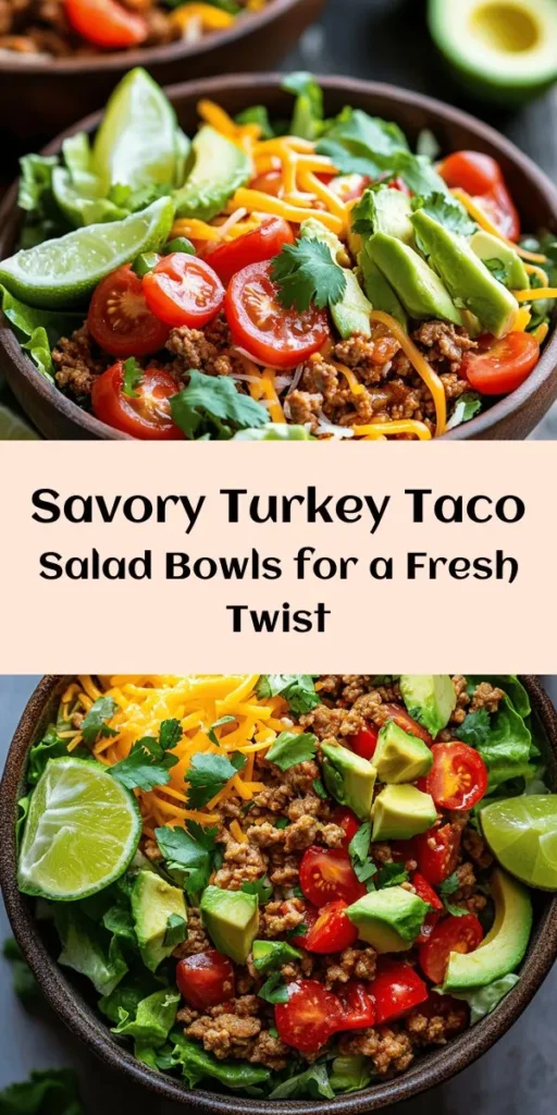 Savor the flavor of these delightful Turkey Taco Salad Bowls! Quick and easy to make, this healthy recipe features ground turkey, black beans, corn, and all your favorite toppings like avocado, cheese, and fresh cilantro. Perfect for lunch or dinner, these bowls are not only delicious but also packed with nutrients. Ready in just 30 minutes, they’re sure to become a family favorite! Serve with lime wedges for an extra zesty touch.